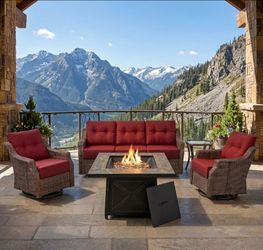 Outdoor Wicker Patio Set with Fire Pit Table