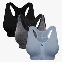Wanayou Zip Front Wireless Active Sports Bras/Post-Surgery Bras Set Size XL