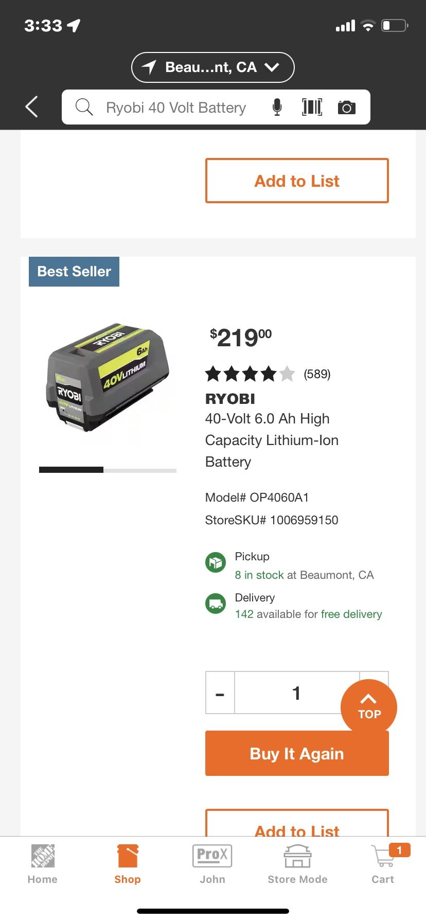 Ryobi 40 V Lithium Battery 6 Ah