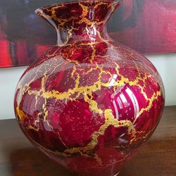 Art glass vase with red and gold marbled decoration, WMF Ikora series