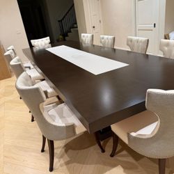 Custom made 13 foot dining room table with 10 artistic frame chairs Table and chairs can be sold separate