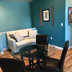 Glass Top round Dining Table, Real Wood + 4 Chairs