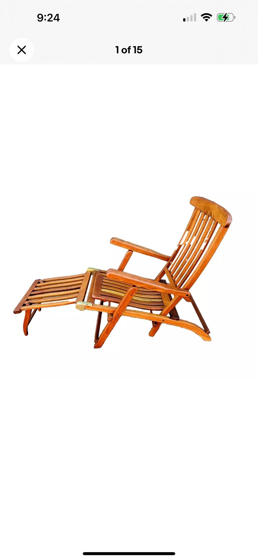 Beautiful Mid Century Danish Beautiful Vintage Solid Teak Steamer Outdoor Patio Folding Lounger Chair