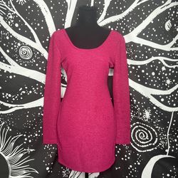 BCBG Generation Red Berry  Textured Long Sleeve Dress Size Small S