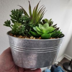 Fake Succulents In Metal Tin