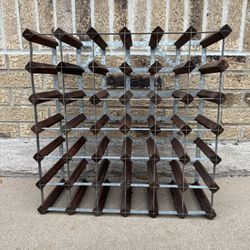 Solid Wood & Galvanized Steel Wine Rack