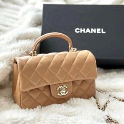 Chanel Mini Top Handle 23k Timeless Beige 