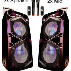 PACKAGE DEAL! Dual Power Bluetooth Karaoke Speaker 💥 Dual 2×10” Woofers – Big Sound & Deep Bass 🎶 Bluetooth | FM Radio | USB 🔋 Rechargeable & Wirel