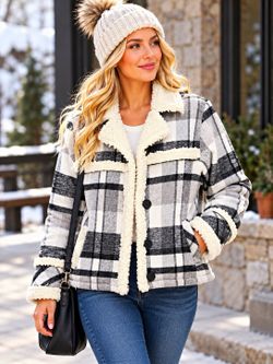 Maurices Women’s L  Plaid Sherpa Jacket Collared Long NWT