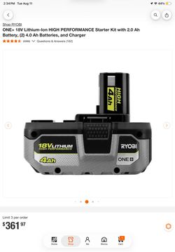 Ryobi ONE+ 18V 4Ah High Performance Battery Kit