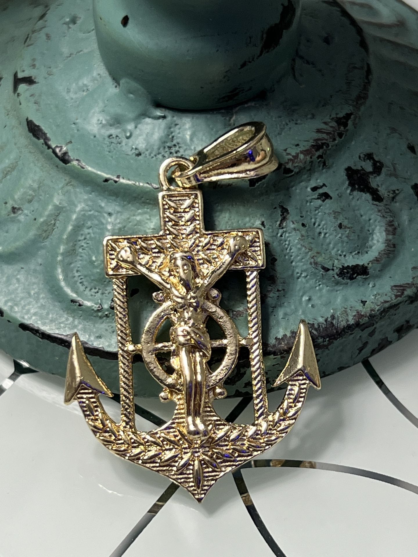 Anchor Gold Plated Pendant With Jesus