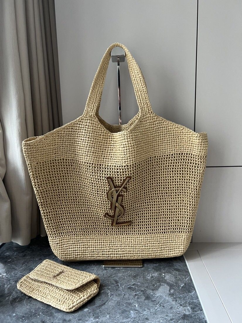 YSL Raffia beach bag large