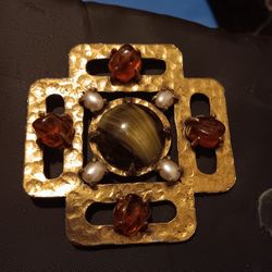 Vintage Multistone Brooch  Signed 