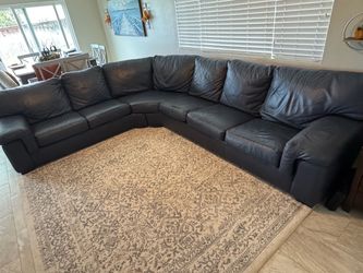 Full leather navy sectional couch