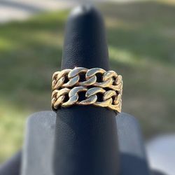 Jewelry 14k solid yellow gold double Cuban link ring sz 8.5