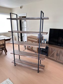 SUPERJARE 5-Tier Bookshelf – Rustic Brown & Black Metal Frame
