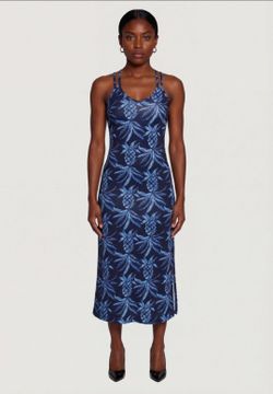Cute Navy Blue Strappy Pineapple Print Maxi Dress