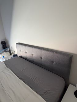 Gray Upholstered Queen Bed Frame