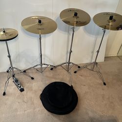NEW Arborea Hero Cymbals 20 inch Ride, 18 inch Crash, two 16 inch Crashes, pair of 14 inch High Hats with Double-Reinforced Stands and Cymbal Bag