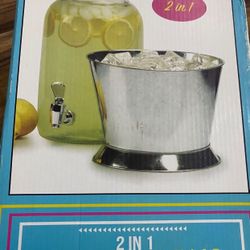 Brand New Glass Dispenser With Stand/ Metal Ice Bucket … Perfect For Your Holiday Drinks