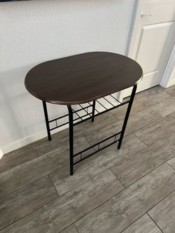 Oval Side Table with Metal Frame and Shelf