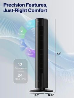 40 Inches Smart Standing Fan, Quiet Motor, 90° Oscillating Fan with Remote Control, 12 Speeds 4 Modes, 24H Timer, Bladeless Cooling Fan