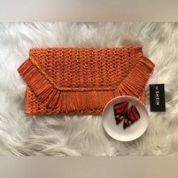 SHEIN clutch orange handbag & butterfly earrings