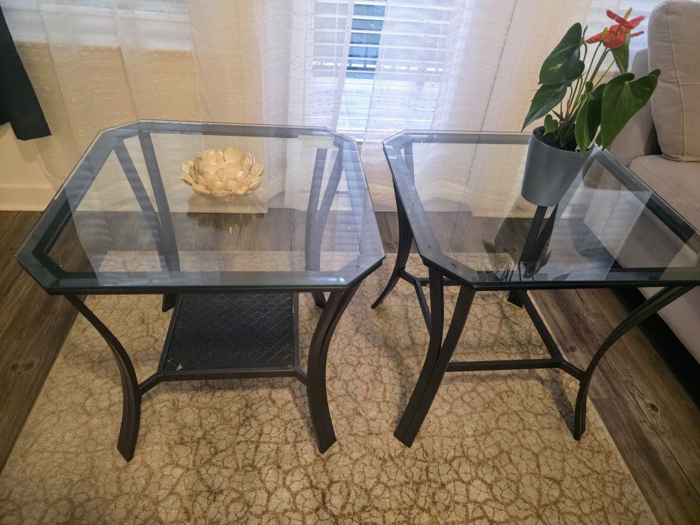 MUST GO!! 2 TEMPERED GLASS TOP SIDE TABLES