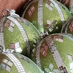 Diamond & Square Cut Glass Green Ball Ornaments