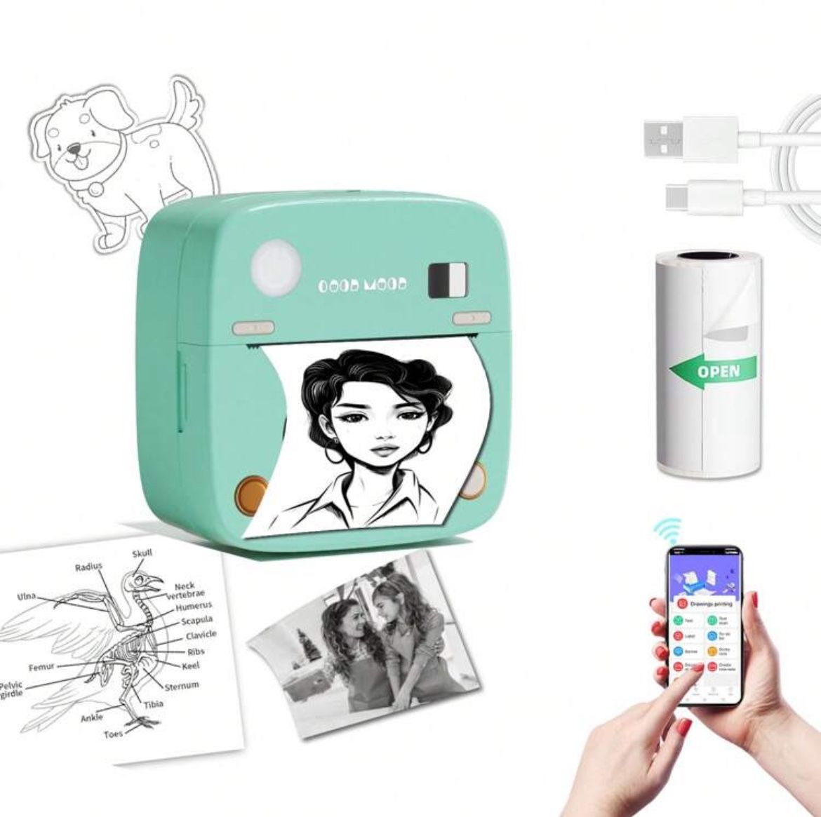 New In Box Wireless Bluetooth Portable Photo Printer,Mini Sticker Printer Compatible With IOS&Android,Instant Printing