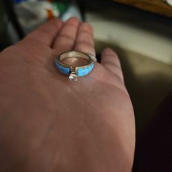 True Turqoise And Diamond Ring Sz 7