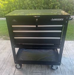 Husky 33 in. W 4-Drawer Mechanics Tool Utility Cart in Gloss Black