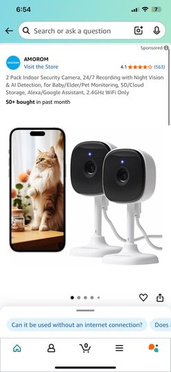 AMORAM 2 Pack Indoor Security Camera, 24/7 Recording with Night Vision & AI Detection, for Baby/Elder/Pet Monitoring, SD/Cloud Storage, Alexa/Google A