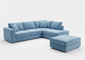 Custom sectional sofa in light blue fabric