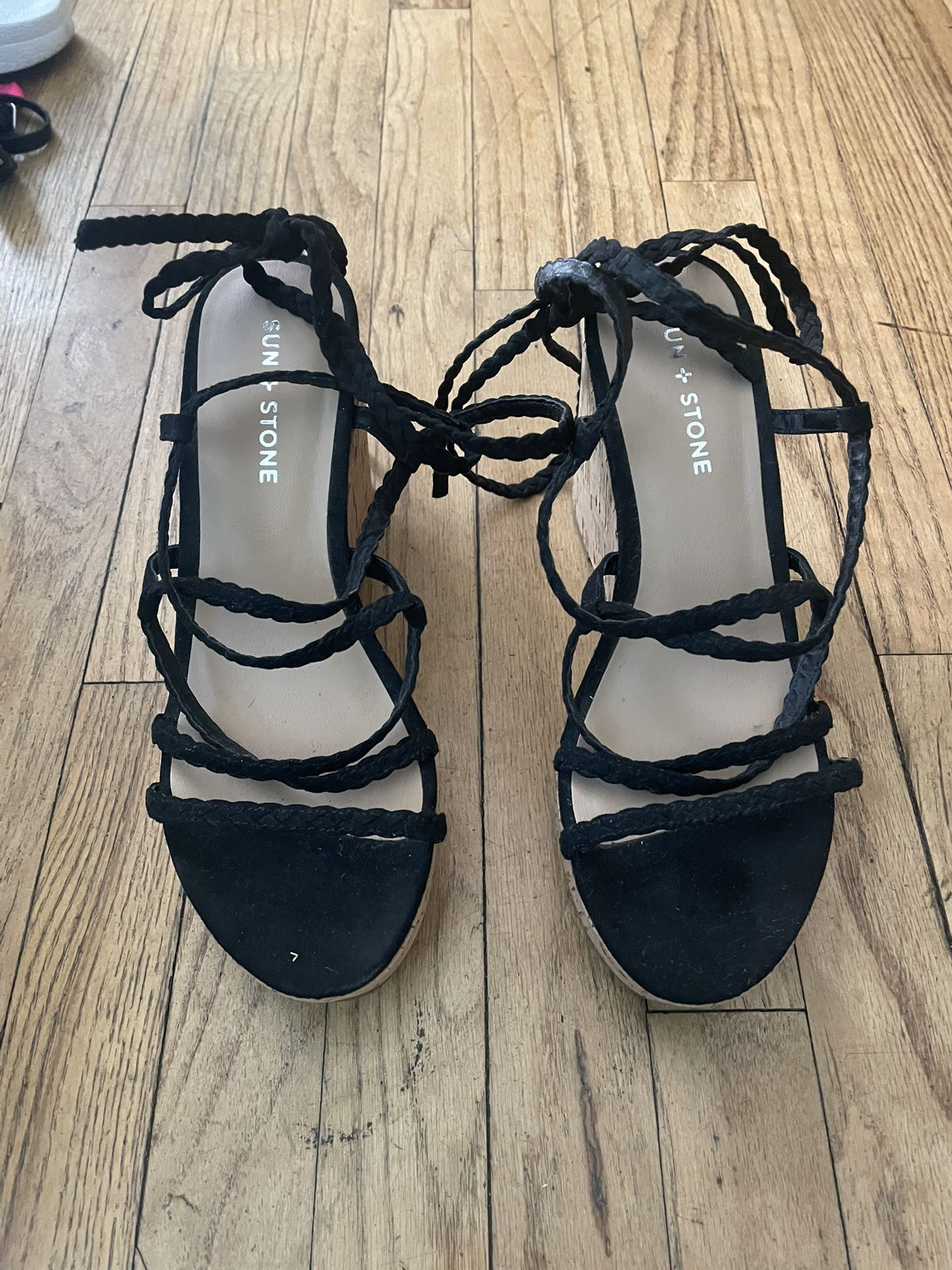 Black Sun&stone Wedge Heels Sz 8
