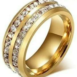 Size 13  Mens And Womens  Fashion Wedding Ring  Double Rows Rhinestones Titanium