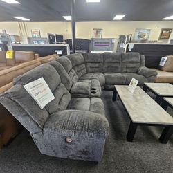 Green power recliner sectional