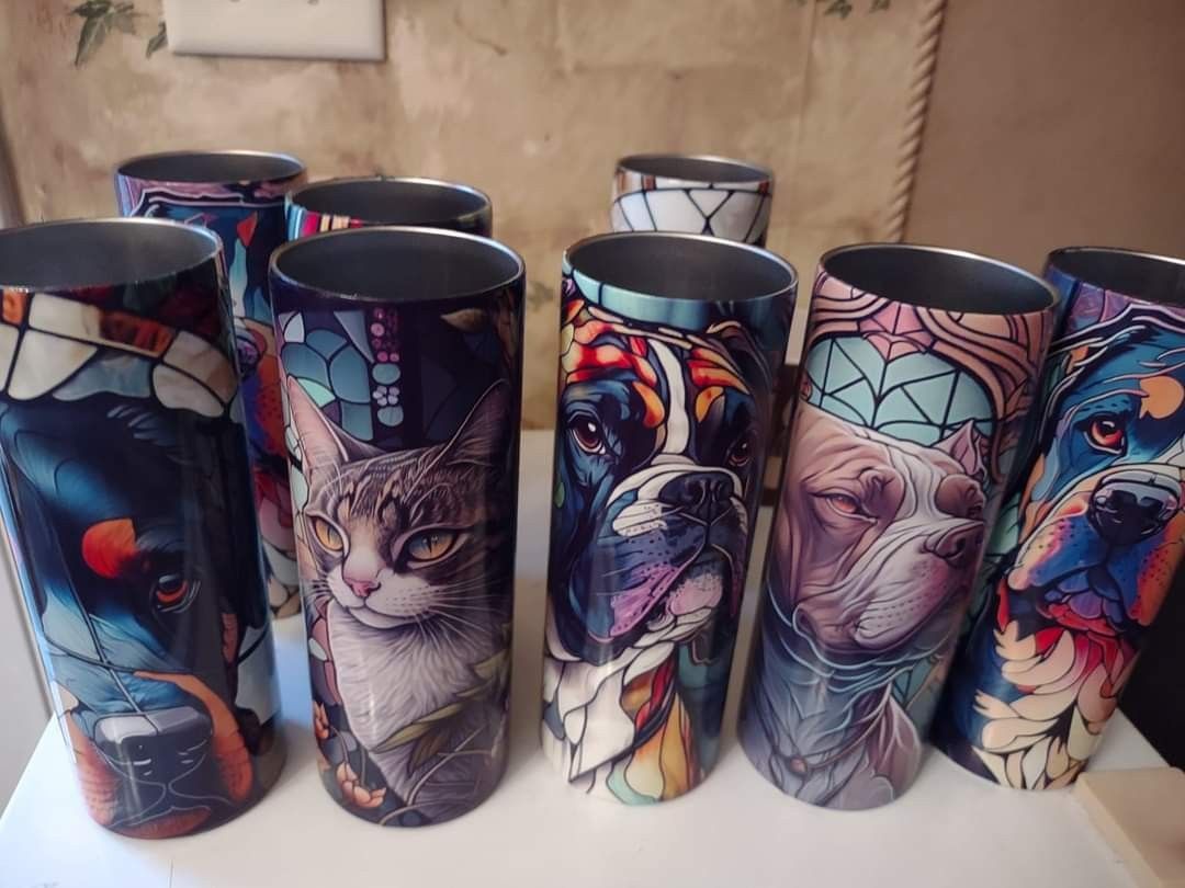 20oz CUSTOM TUMBLERS/DECORATIVE PLATES,FLAGS,MUGS,MOUSE PADS,COOZIES.