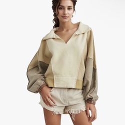 Sweatshirt for Women Oversized V-Neck Dolman Sleeve Lower Back 2024 Fall Winter Women's Pullover（medium）