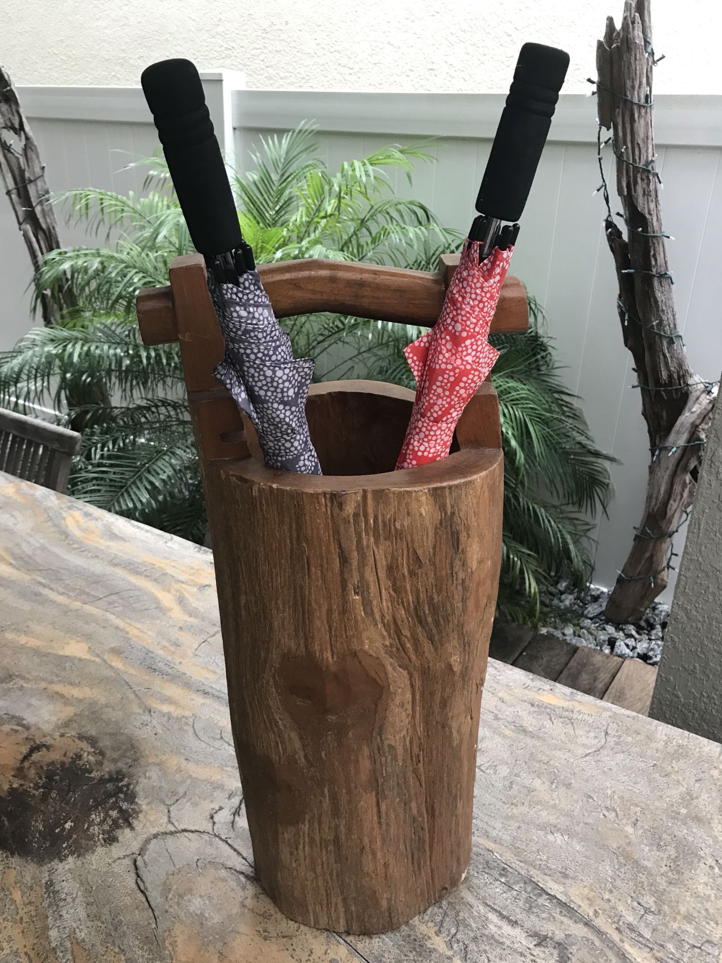 Umbrella holder - teak wood - carving from bali - patio furniture - outdoor