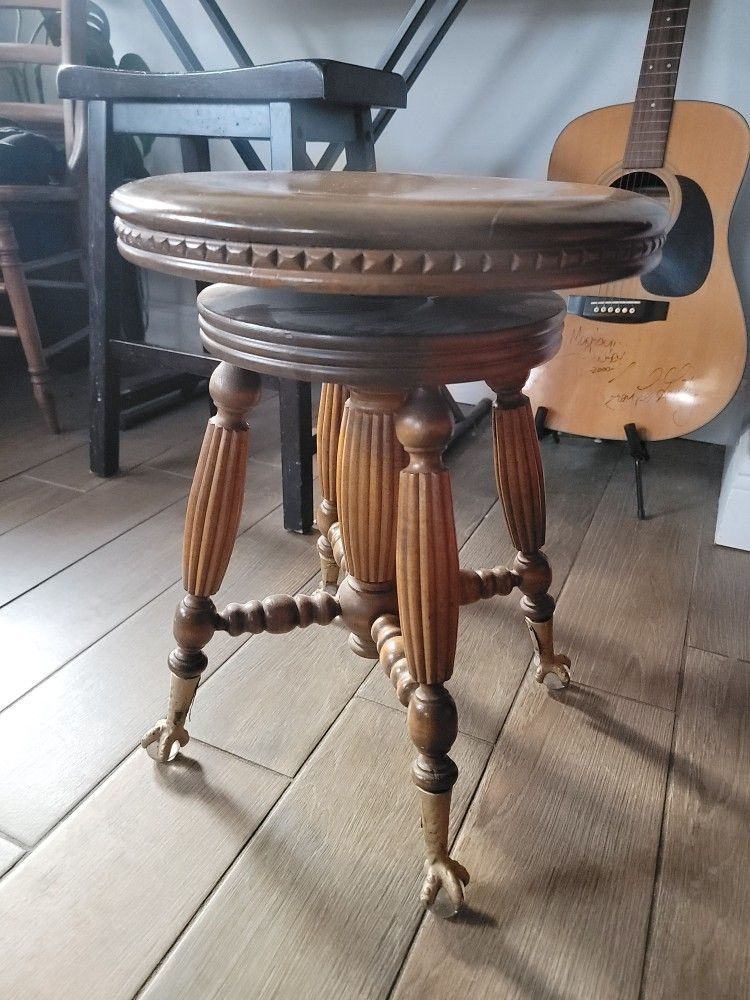 Antique Crystal Ball And Clawfoot PIANO STOOL Swivels