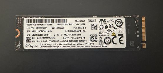 SK Hynix 512GB SSD M.2 PCI Gen 3 (x4)