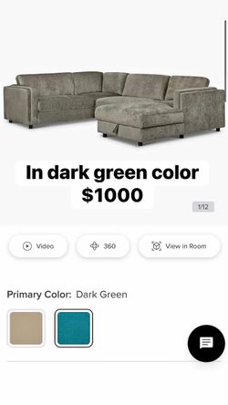 Dark Green Sectional Sofa with Chaise