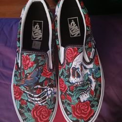 Rose Skulls Black Vans 9.5 M
