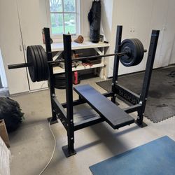 ROGUE Westside Bench 2.0 Bench Press Rack Set W Bumper Played And Bar