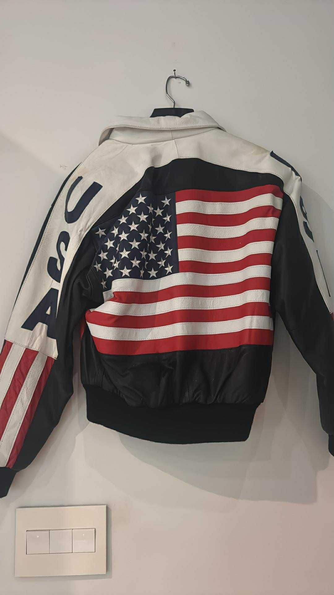 Leather USA America Motorcycle Jacket Small