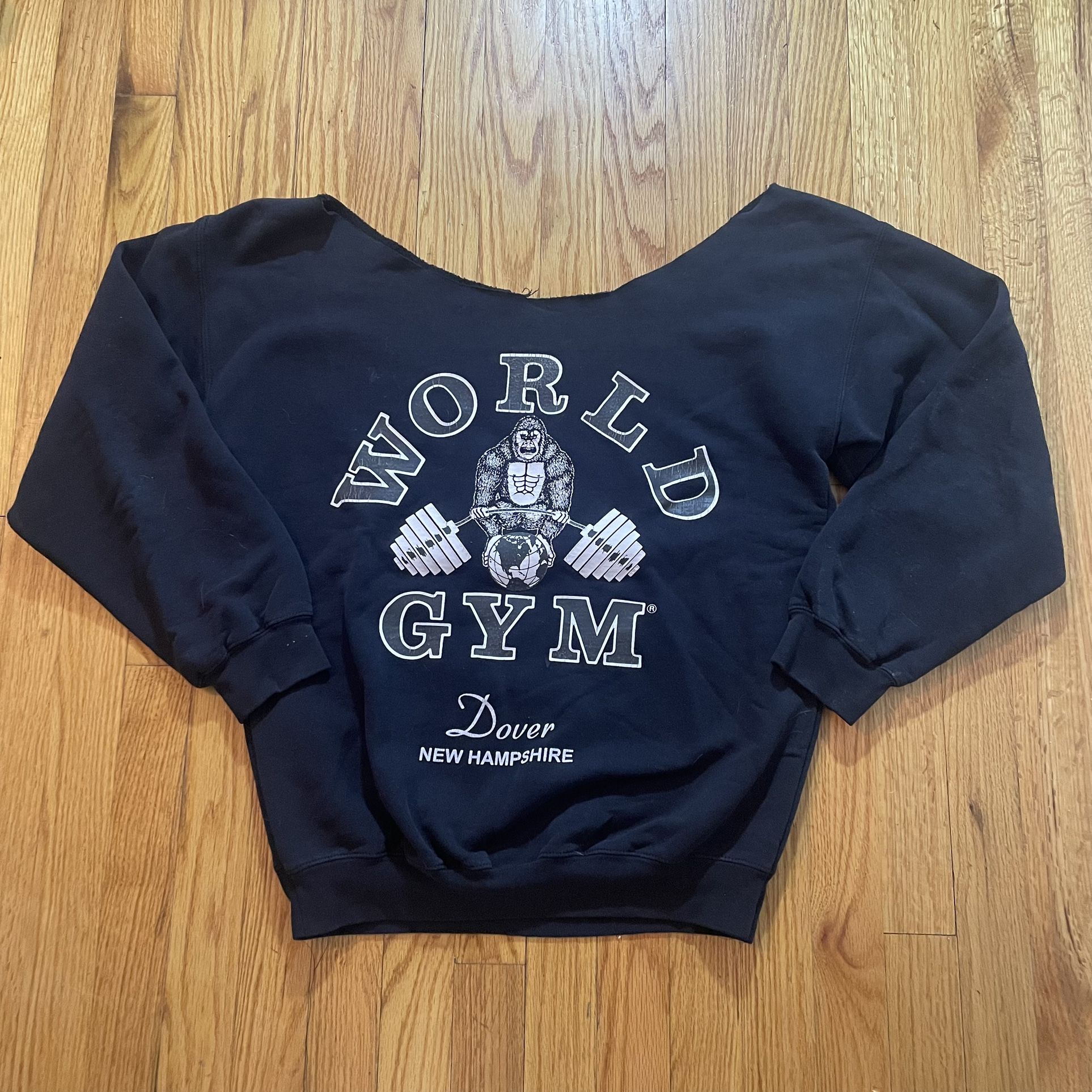 Vintage World Gym CrewNeck Sweatshirt L Double Sided New Hampshire Jumbo Neck