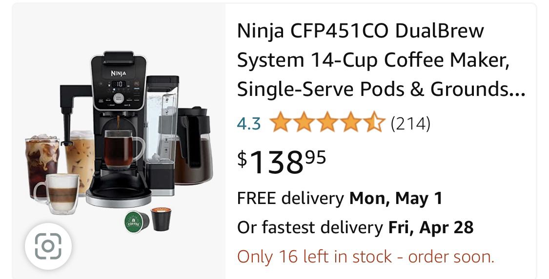 Ninja CFP451CO DualBrew System 14-Cup Coffee Maker, Single-Serve