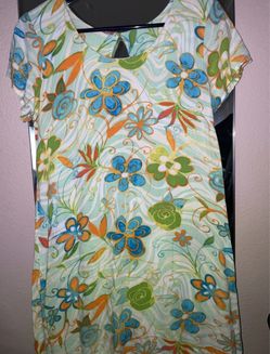 Vintage HULA MOON By JAMS WORLD HAWAII “Peace Flower Aqua” Dress SM
