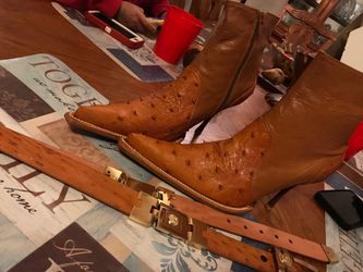 Ostrich boots with belt
